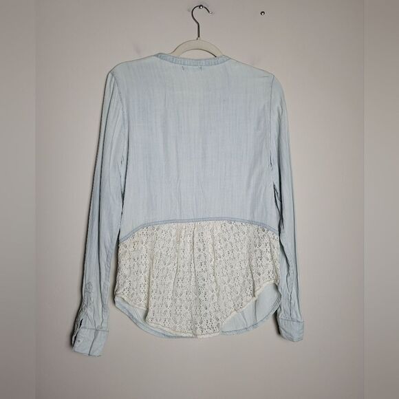 Women's Country Button Down Shirt Western Rodeo Cowgirl Farm Lace Denim Medium - Picture 9 of 11